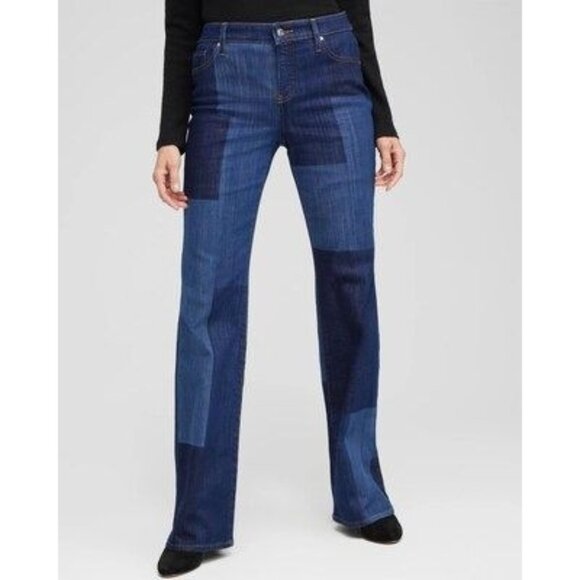 Chico's So Slimming Girlfriend Patchwork Flare Blue Denim Jeans Size 16 - Picture 2 of 11
